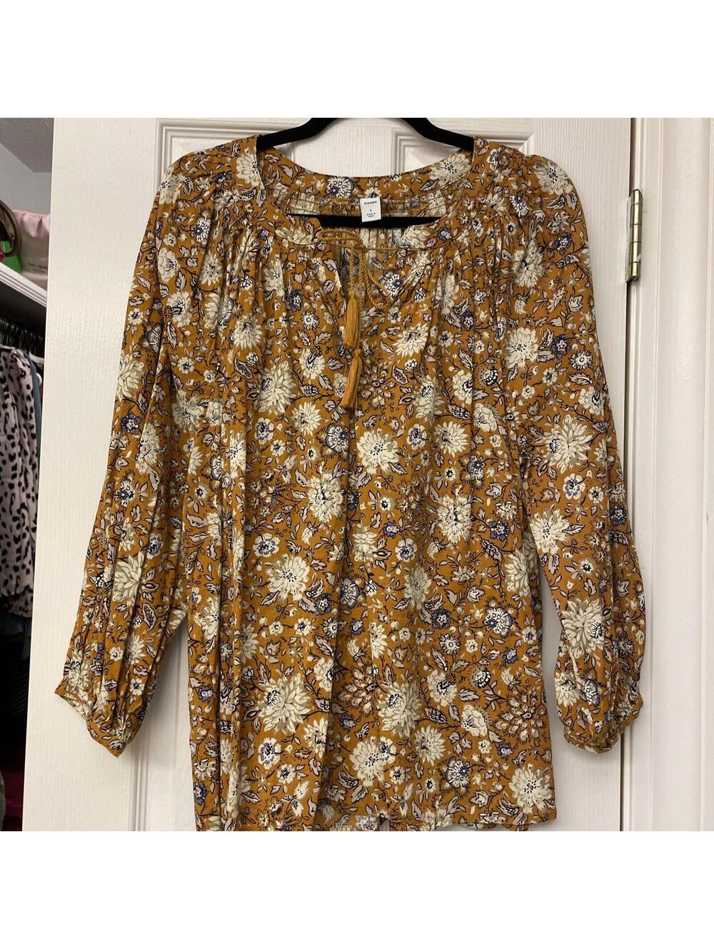Old Navy Women's Boho Floral Long Sleeve Tunic Tassel Top Women’s Size L.